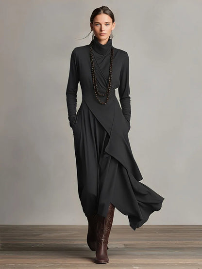 Vestido de Invitada de Boda Largo Elegante Moderno con Drapeado