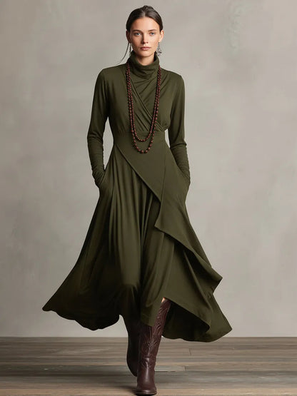 Vestido de Invitada de Boda Largo Elegante Moderno con Drapeado