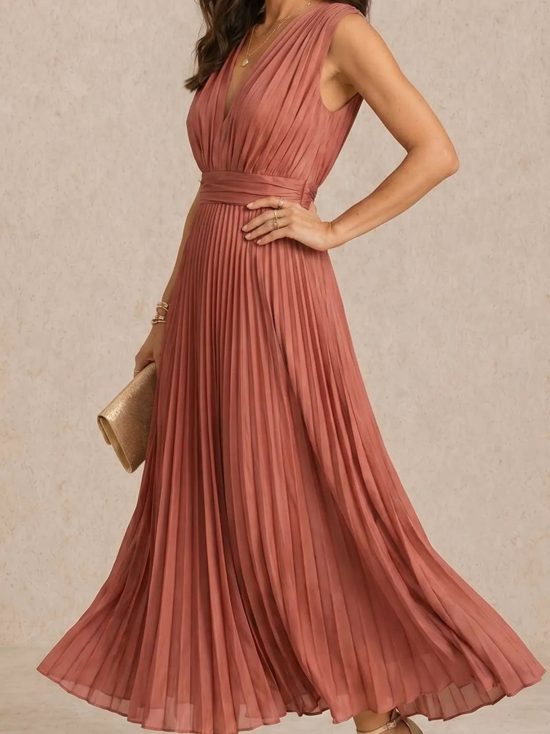 Vestido de Invitada de Boda Largo Elegante Moderno con Plisado