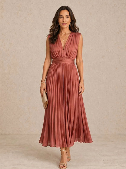 Vestido de Invitada de Boda Largo Elegante Moderno con Plisado
