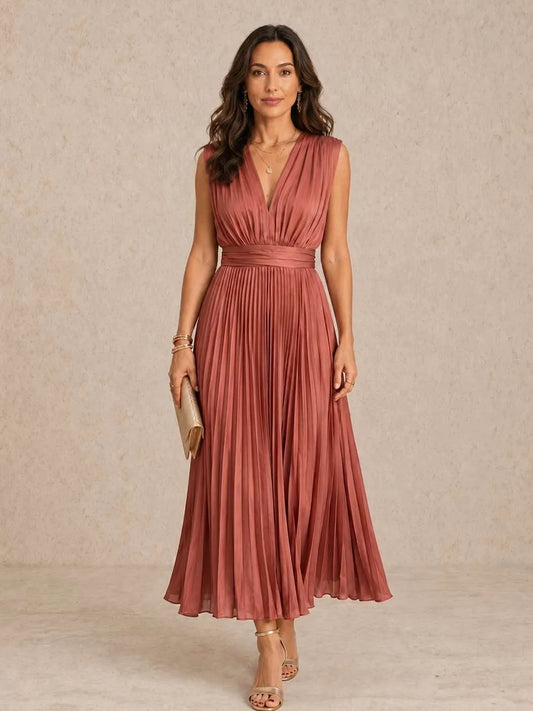 Vestido de Invitada de Boda Largo Elegante Moderno con Plisado