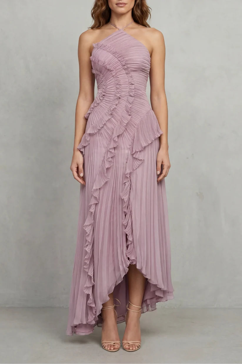 Vestido de Invitada de Boda Largo Elegante Moderno con Volantes