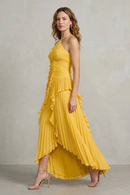 Vestido de Invitada de Boda Largo Elegante Moderno con Volantes