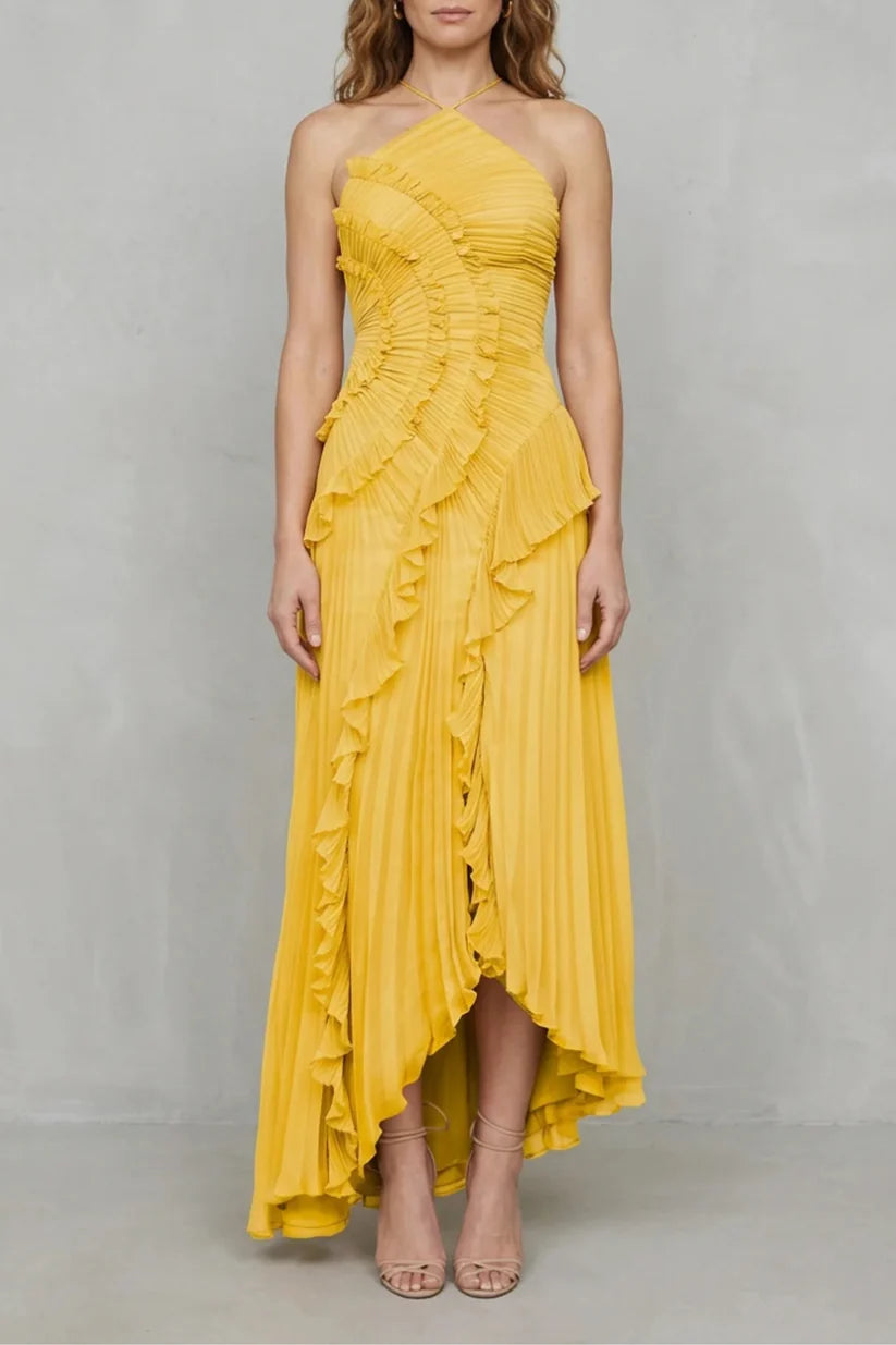 Vestido de Invitada de Boda Largo Elegante Moderno con Volantes