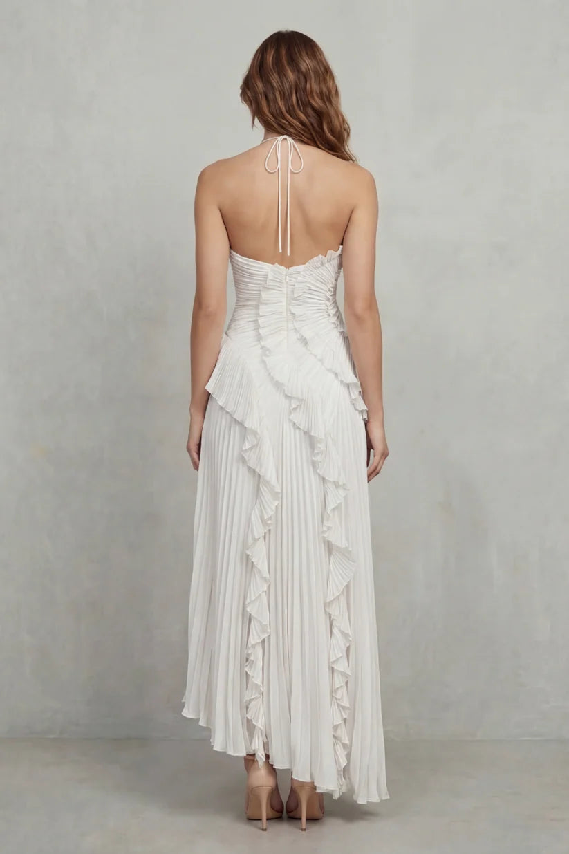 Vestido de Invitada de Boda Largo Elegante Moderno con Volantes
