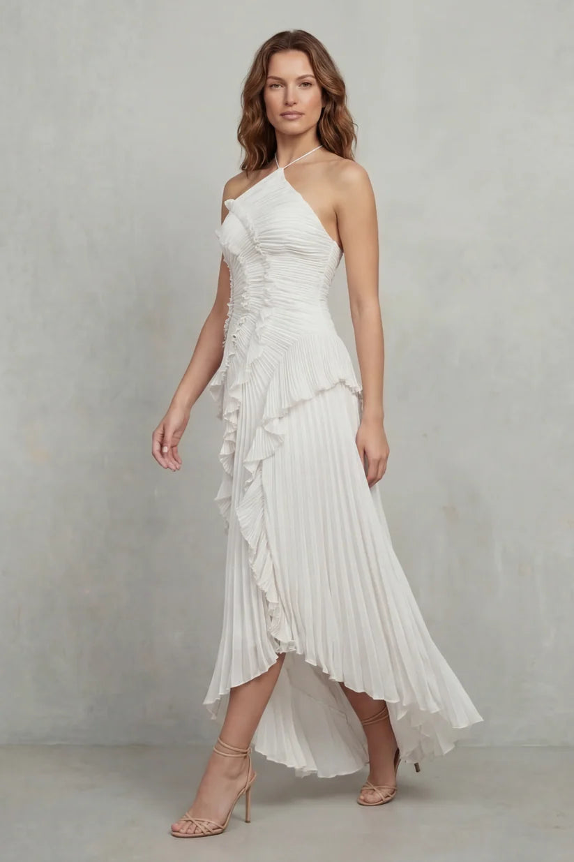 Vestido de Invitada de Boda Largo Elegante Moderno con Volantes