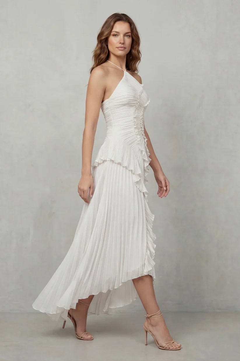 Vestido de Invitada de Boda Largo Elegante Moderno con Volantes