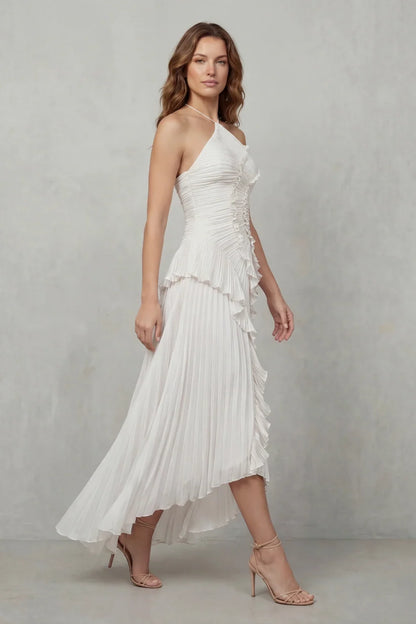 Vestido de Invitada de Boda Largo Elegante Moderno con Volantes