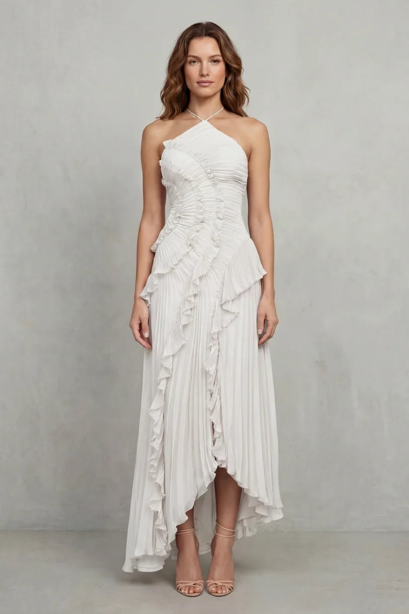 Vestido de Invitada de Boda Largo Elegante Moderno con Volantes
