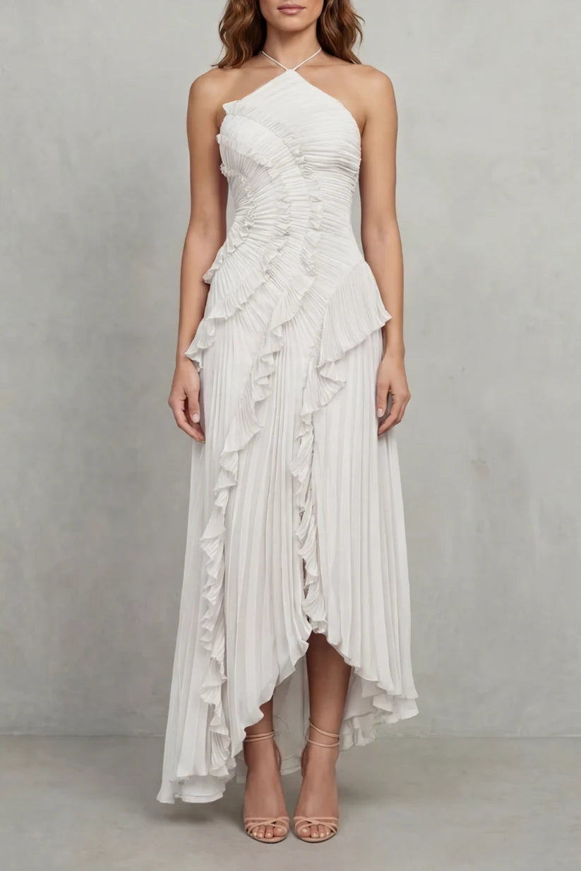 Vestido de Invitada de Boda Largo Elegante Moderno con Volantes