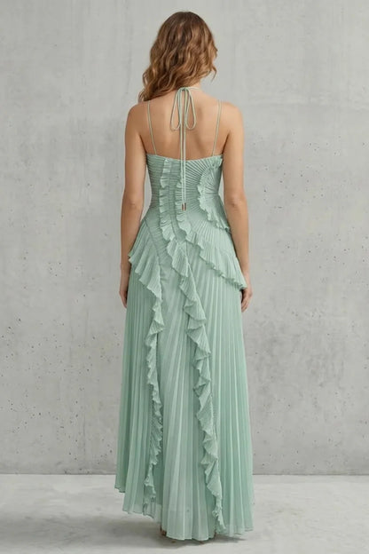 Vestido de Invitada de Boda Largo Elegante Moderno con Volantes