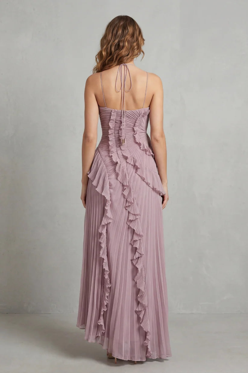 Vestido de Invitada de Boda Largo Elegante Moderno con Volantes