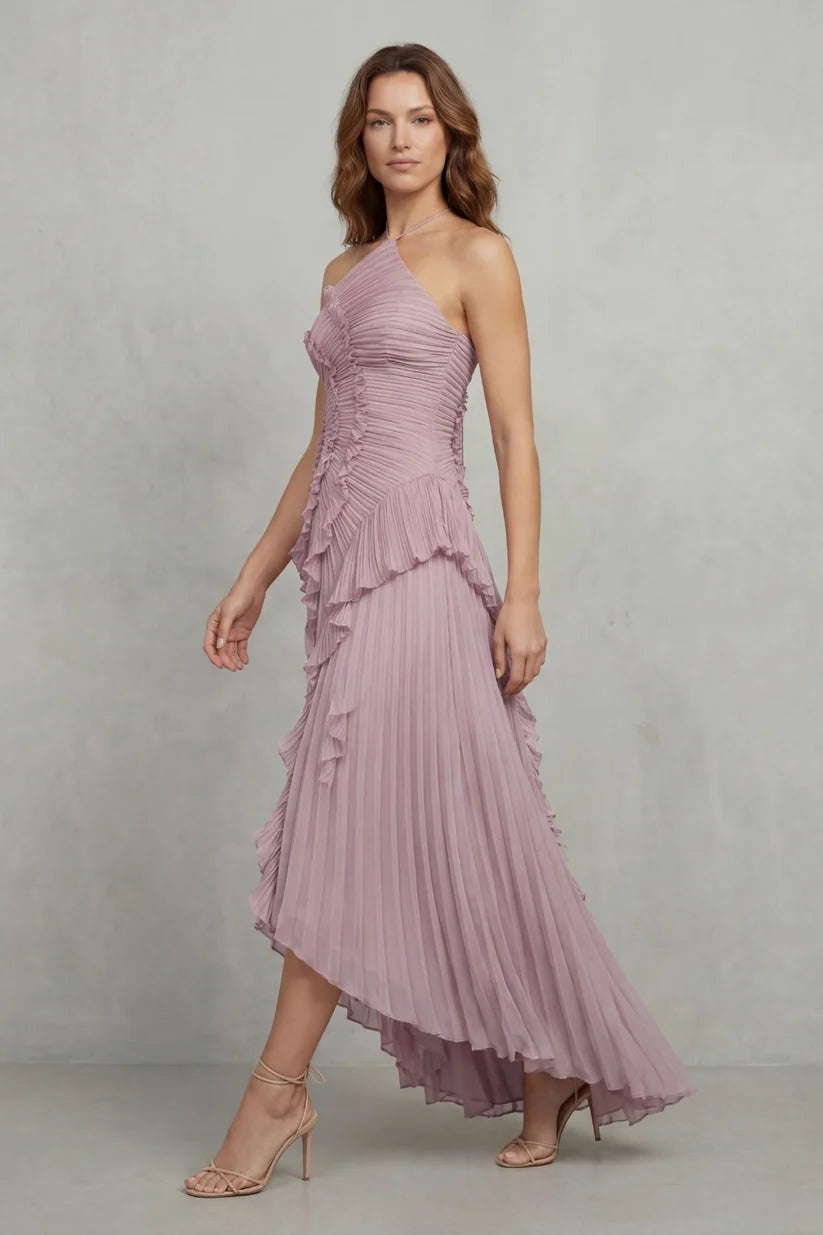 Vestido de Invitada de Boda Largo Elegante Moderno con Volantes