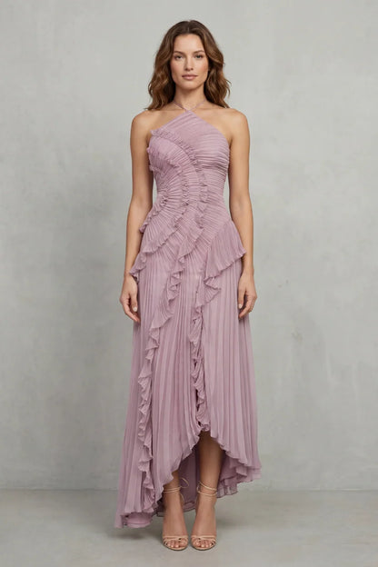 Vestido de Invitada de Boda Largo Elegante Moderno con Volantes