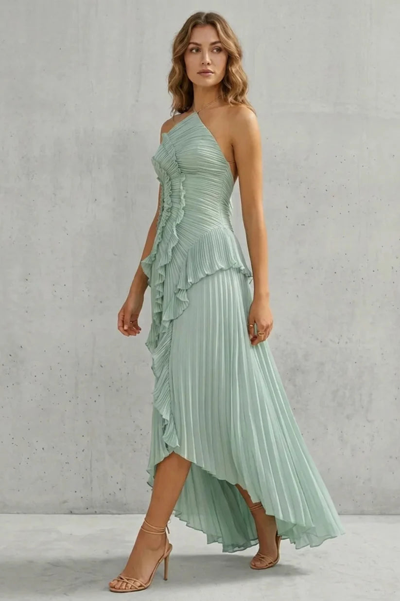 Vestido de Invitada de Boda Largo Elegante Moderno con Volantes