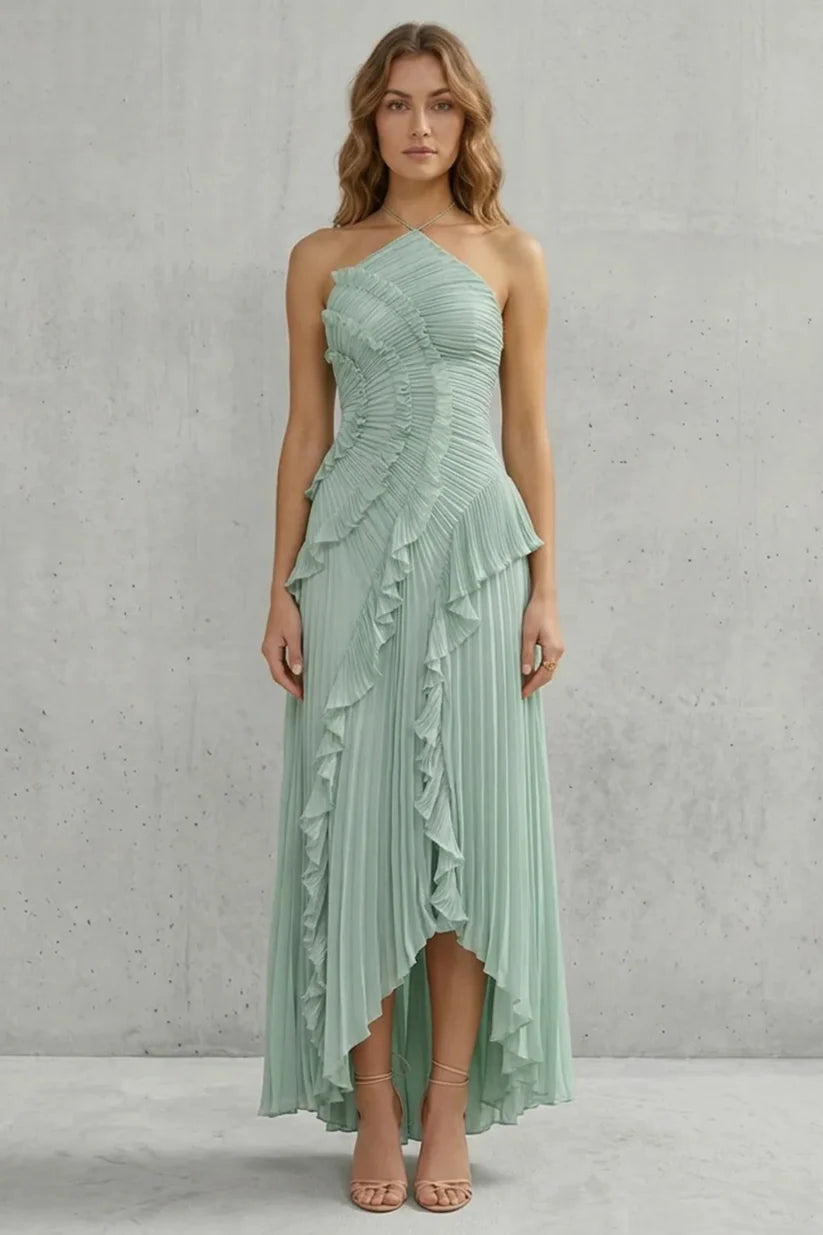 Vestido de Invitada de Boda Largo Elegante Moderno con Volantes