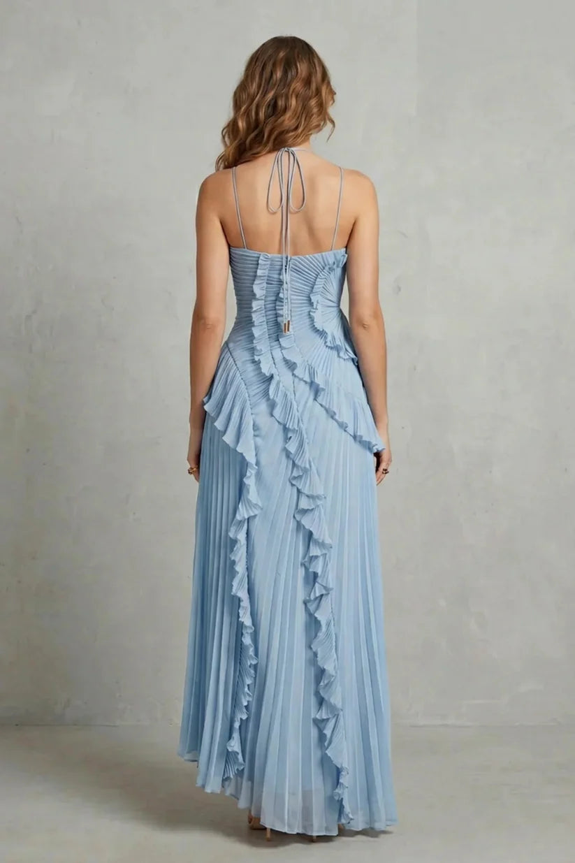 Vestido de Invitada de Boda Largo Elegante Moderno con Volantes