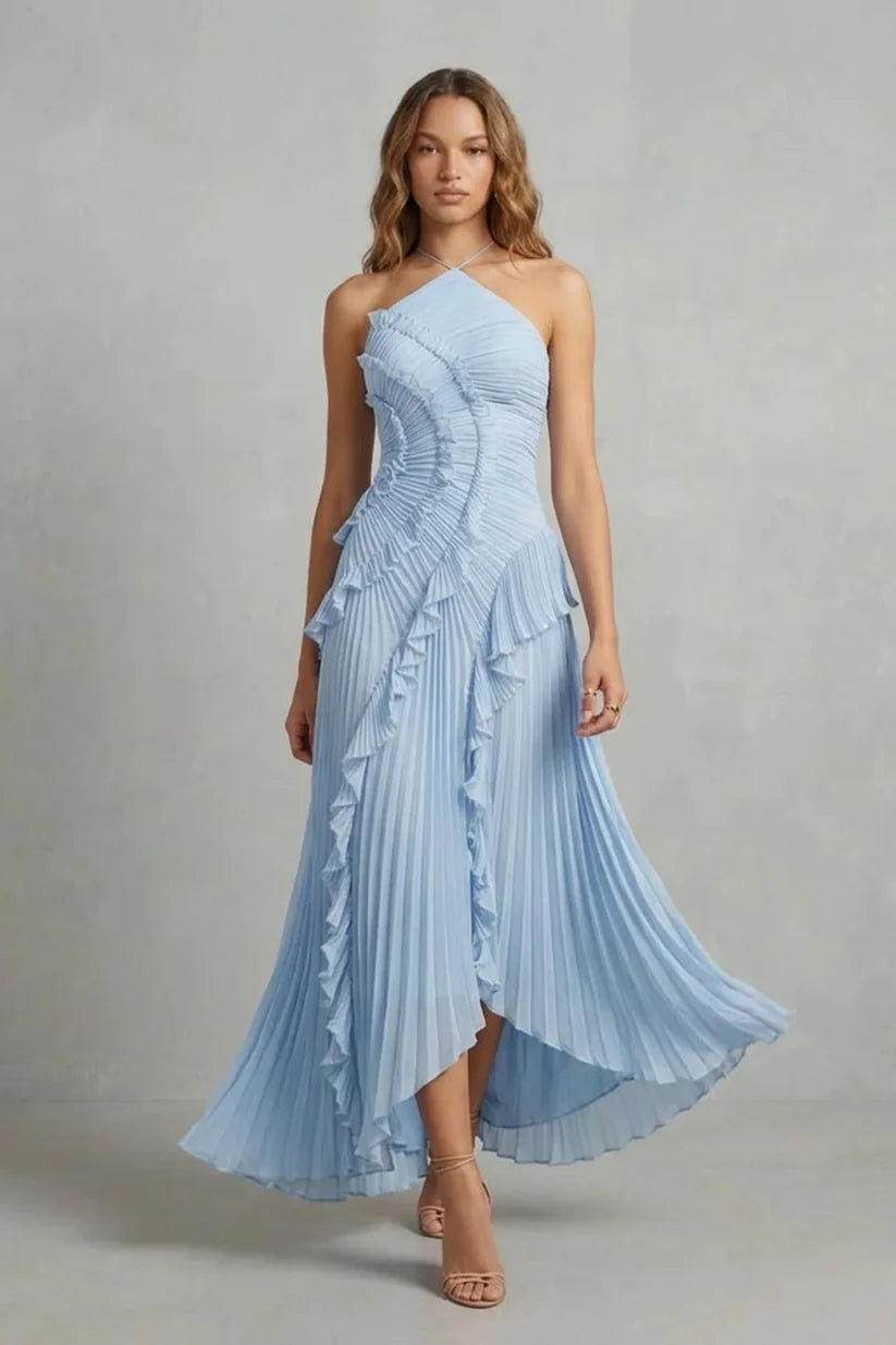 Vestido de Invitada de Boda Largo Elegante Moderno con Volantes