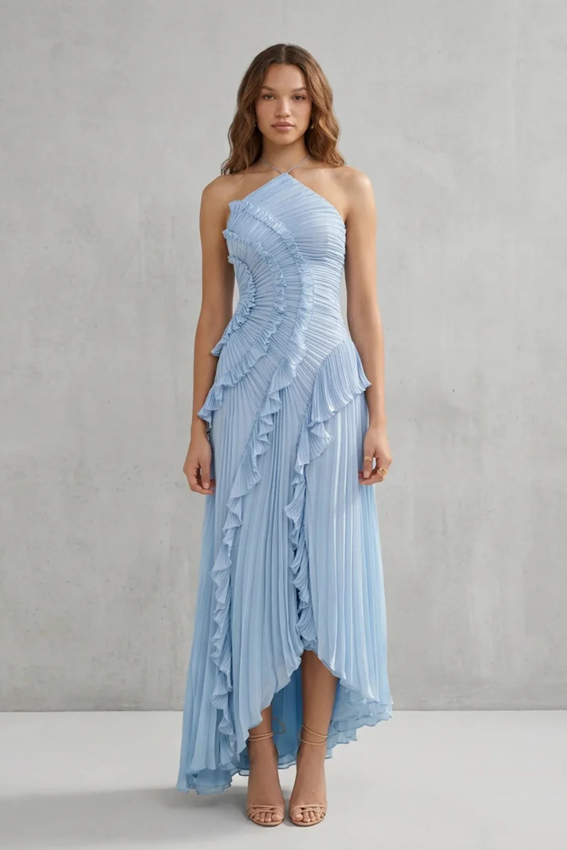 Vestido de Invitada de Boda Largo Elegante Moderno con Volantes