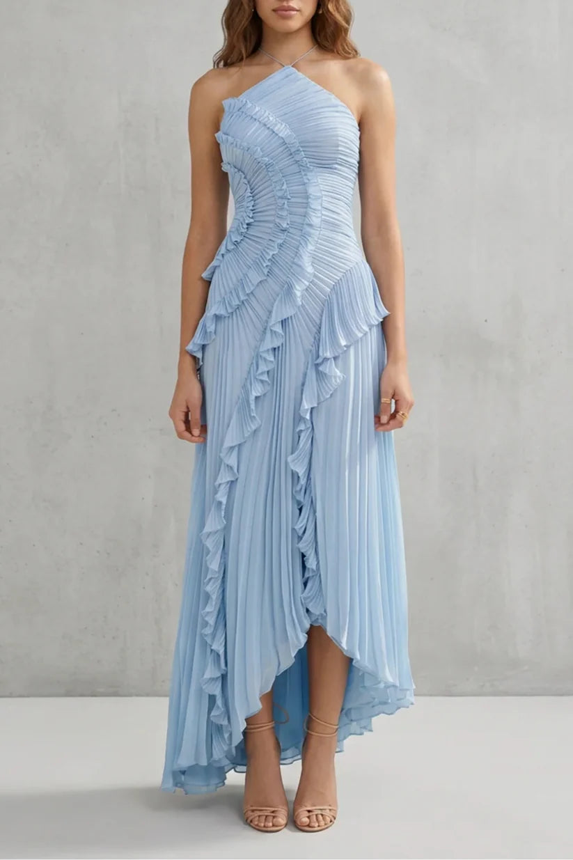 Vestido de Invitada de Boda Largo Elegante Moderno con Volantes