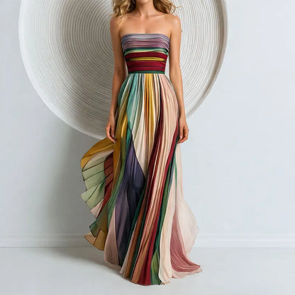 Vestido de Invitada de Boda Largo Elegante Multicolor con Palabra de Honor