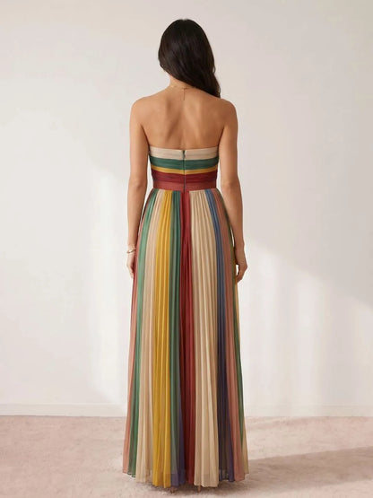 Vestido de Invitada de Boda Largo Elegante Multicolor con Plisado