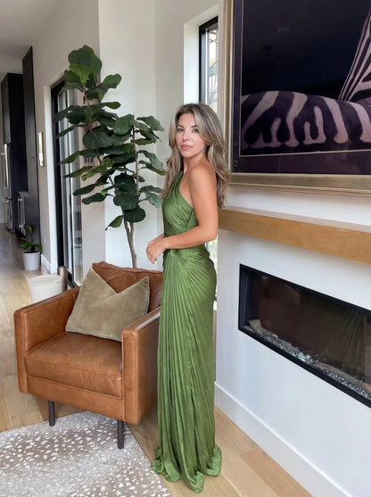 Vestido de Invitada de Boda Largo Elegante Plisado con Asimétrico