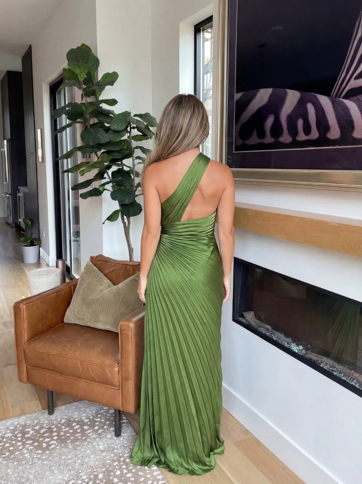Vestido de Invitada de Boda Largo Elegante Plisado con Asimétrico