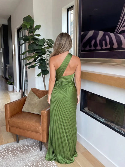 Vestido de Invitada de Boda Largo Elegante Plisado con Asimétrico