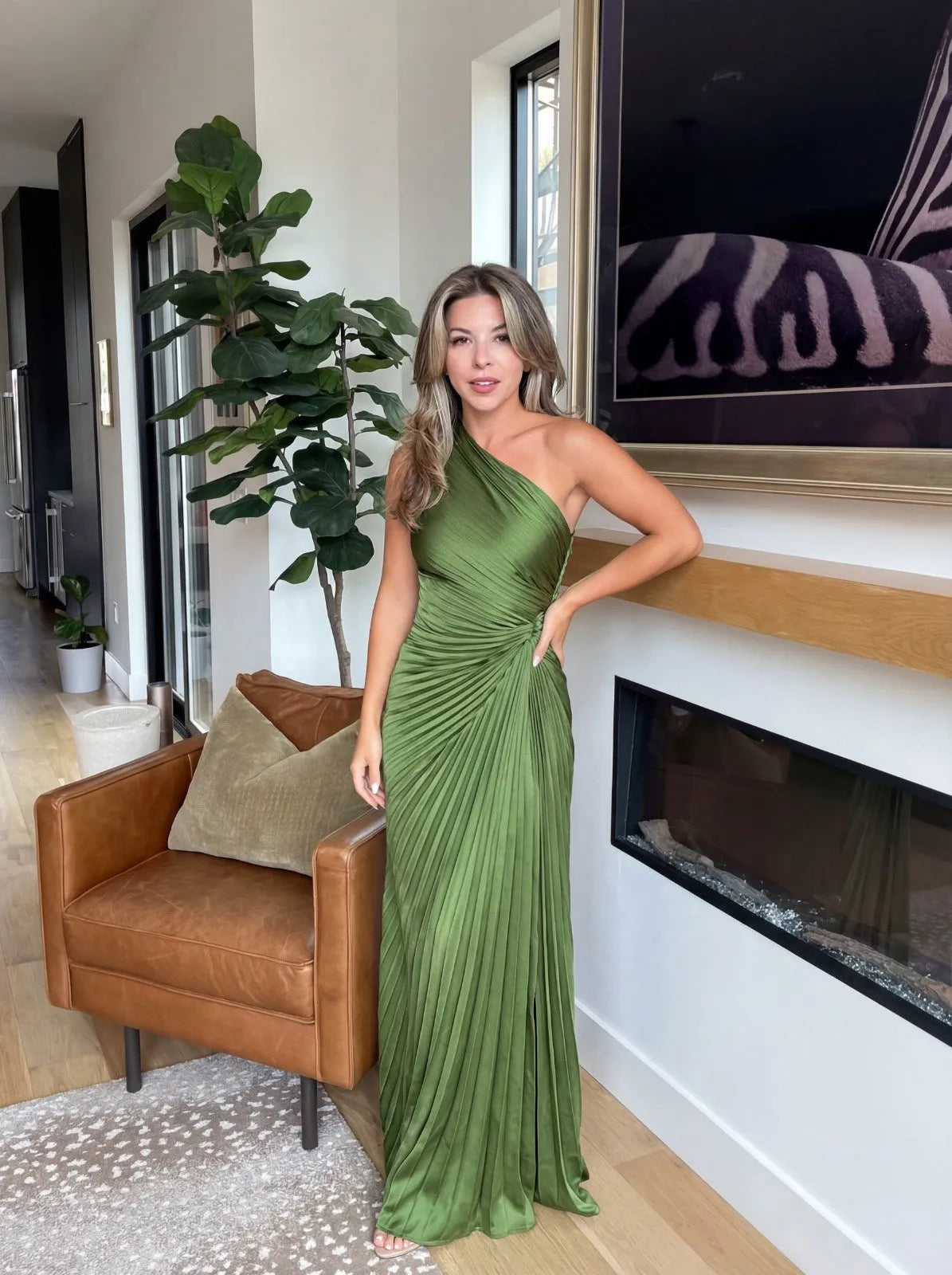 Vestido de Invitada de Boda Largo Elegante Plisado con Asimétrico