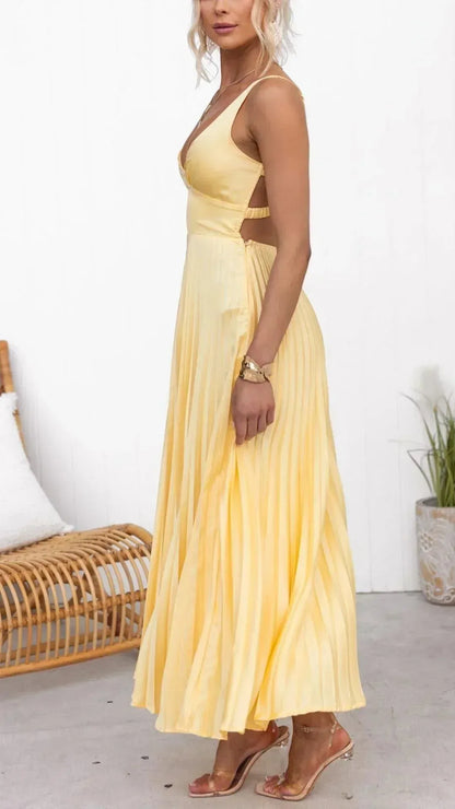 Vestido de Invitada de Boda Largo Elegante Plisado con Tirantes