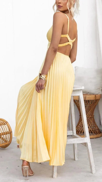 Vestido de Invitada de Boda Largo Elegante Plisado con Tirantes