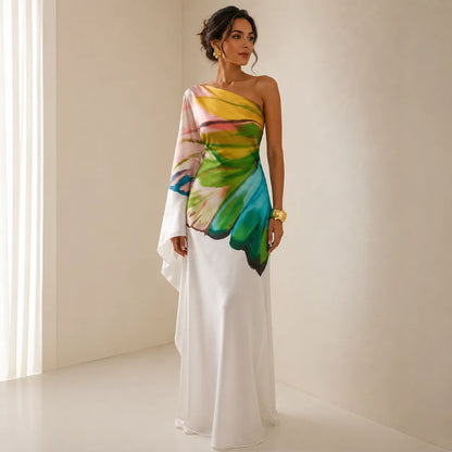 Vestido de Invitada de Boda Largo Elegante Sofisticado con Asimétrico