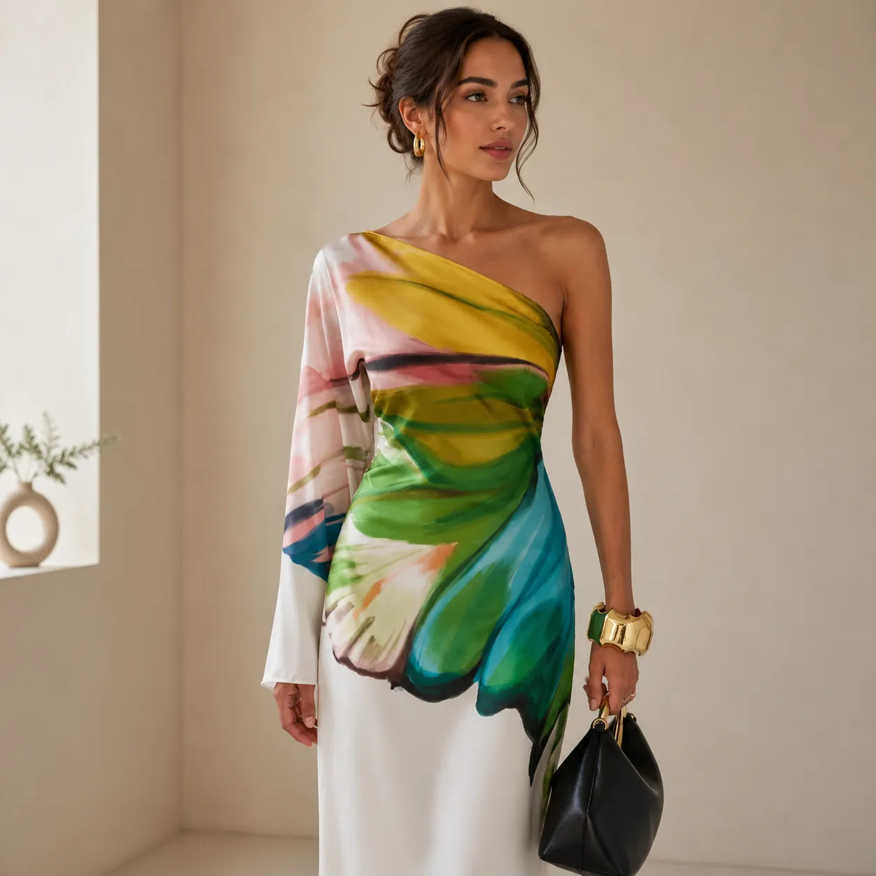 Vestido de Invitada de Boda Largo Elegante Sofisticado con Asimétrico