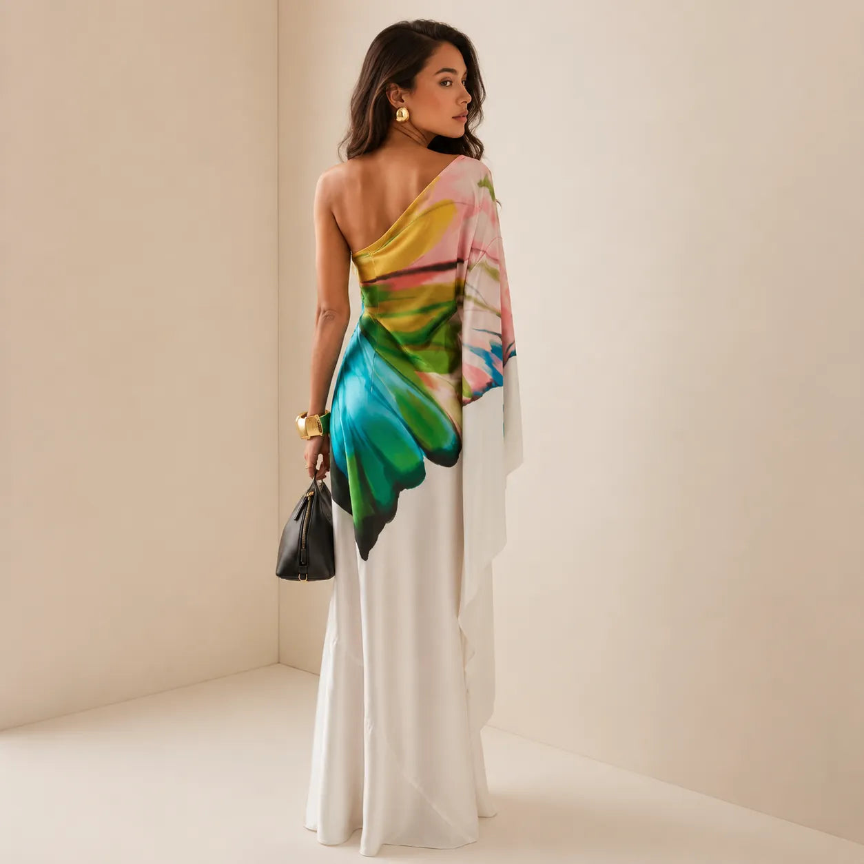 Vestido de Invitada de Boda Largo Elegante Sofisticado con Asimétrico