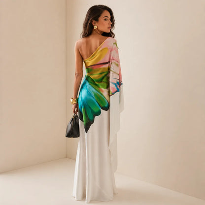 Vestido de Invitada de Boda Largo Elegante Sofisticado con Asimétrico