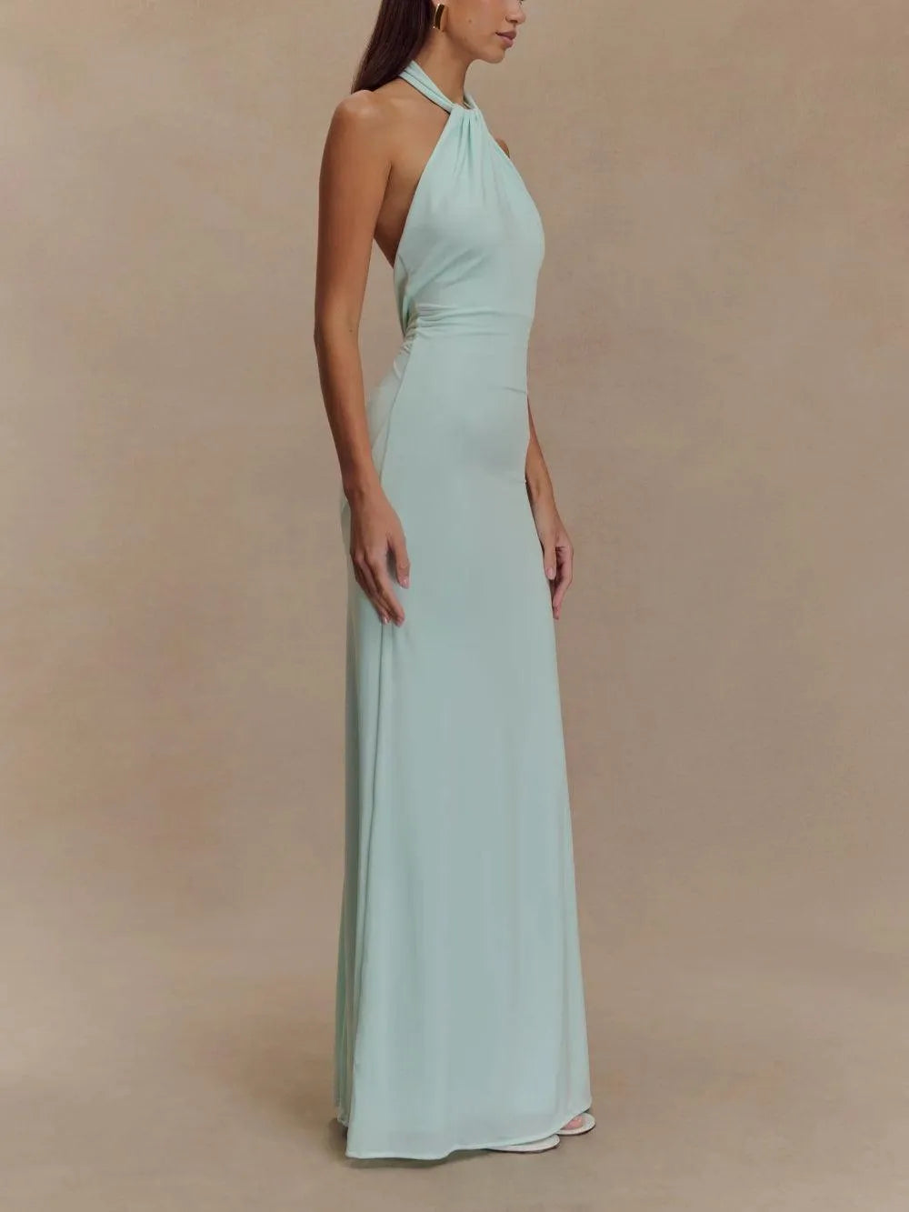 Vestido de Invitada de Boda Largo Elegante Sofisticado con Cuello Halter
