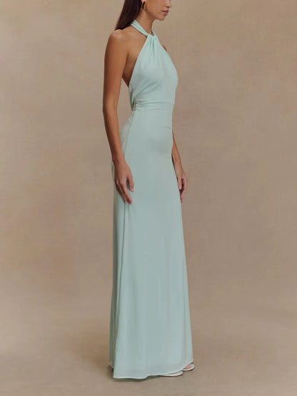 Vestido de Invitada de Boda Largo Elegante Sofisticado con Cuello Halter