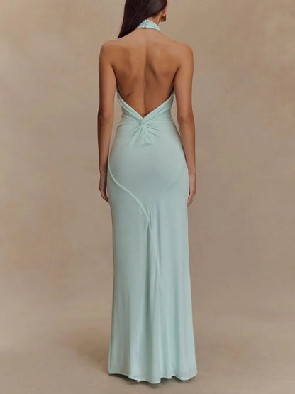 Vestido de Invitada de Boda Largo Elegante Sofisticado con Cuello Halter
