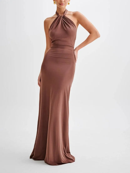 Vestido de Invitada de Boda Largo Elegante Sofisticado con Cuello Halter