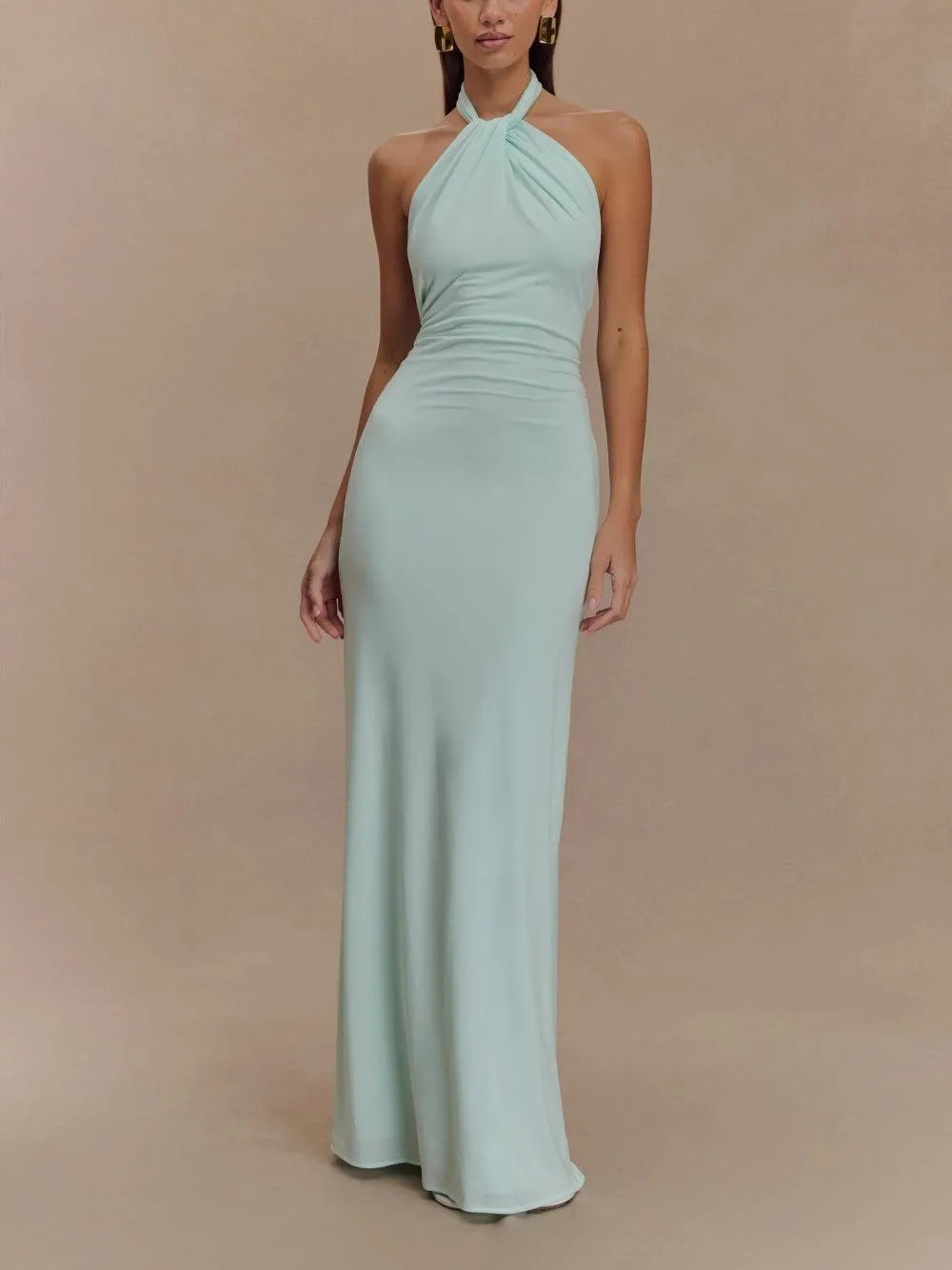 Vestido de Invitada de Boda Largo Elegante Sofisticado con Cuello Halter