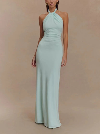 Vestido de Invitada de Boda Largo Elegante Sofisticado con Cuello Halter