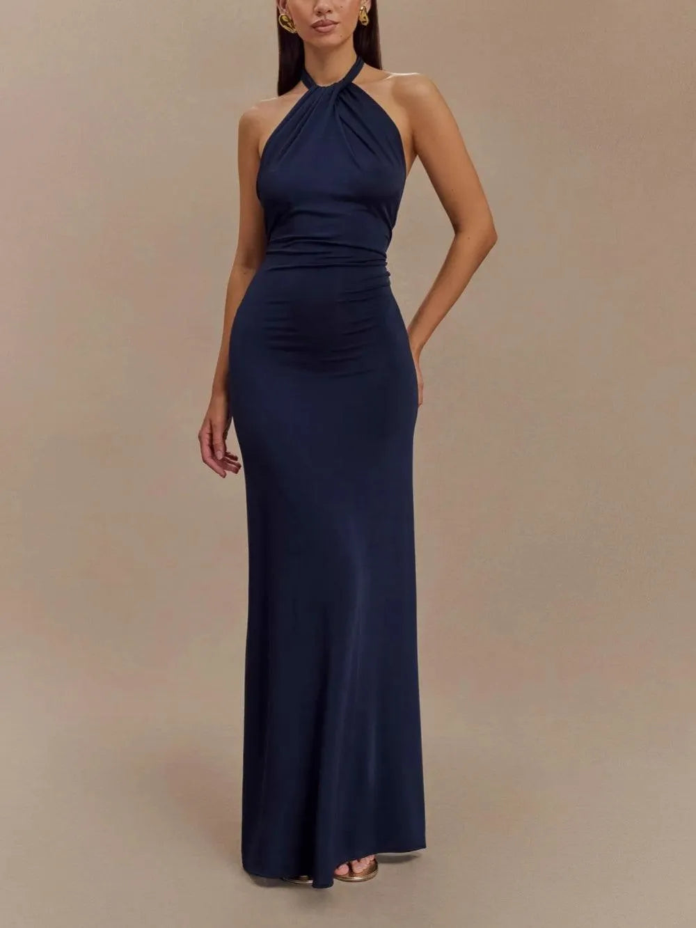 Vestido de Invitada de Boda Largo Elegante Sofisticado con Cuello Halter