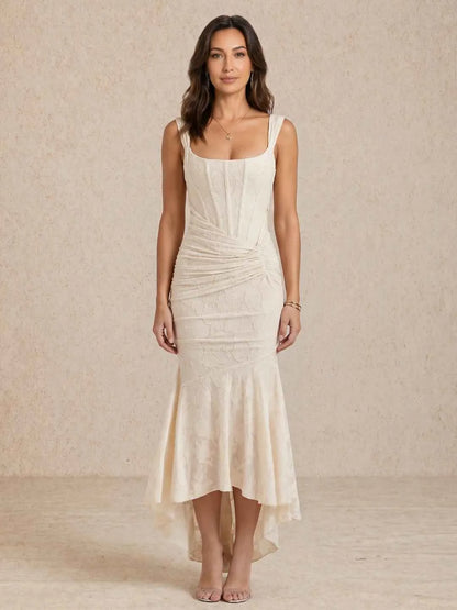 Vestido de Invitada de Boda Largo Elegante Sofisticado con Fruncido
