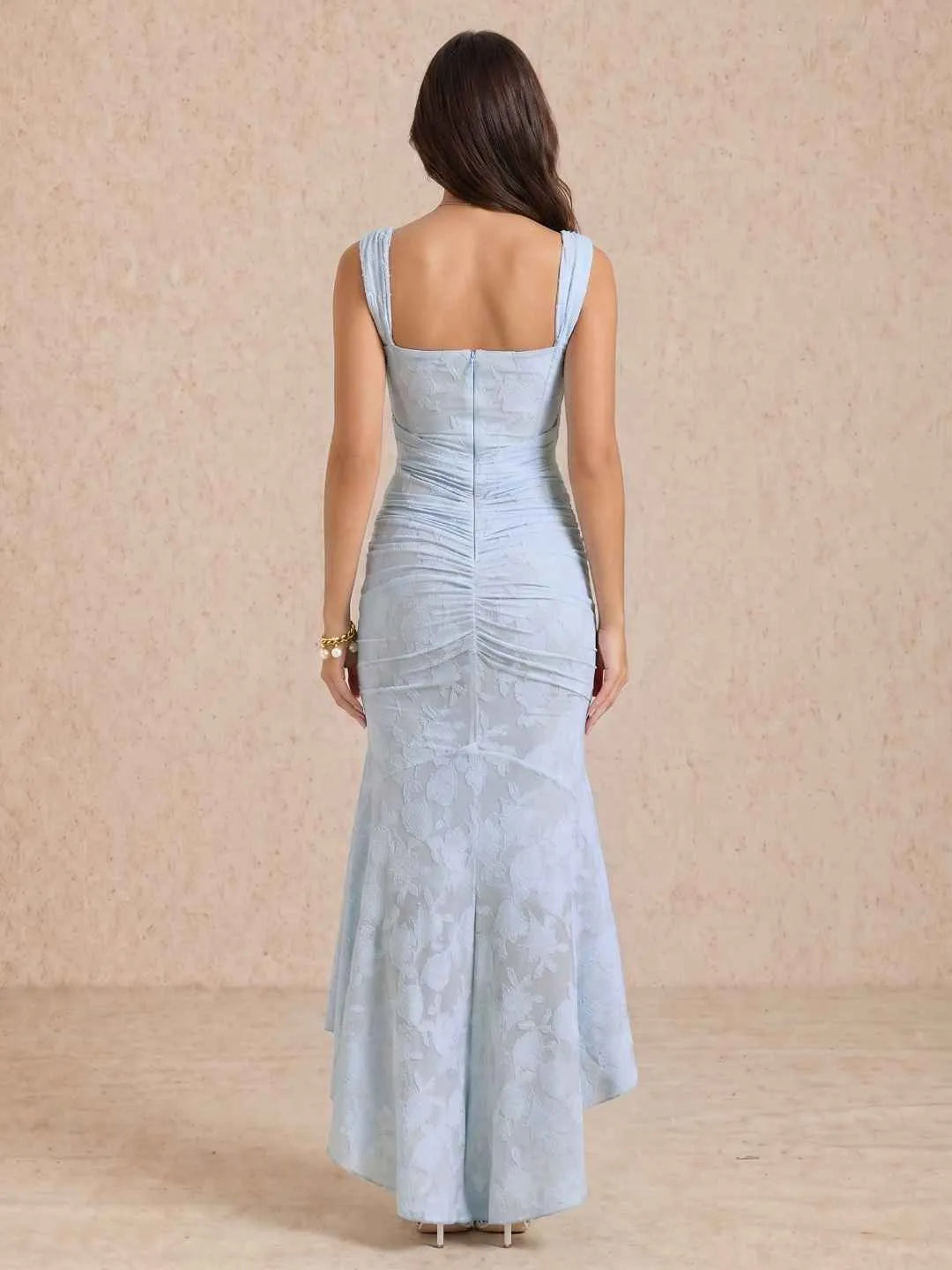 Vestido de Invitada de Boda Largo Elegante Sofisticado con Fruncido