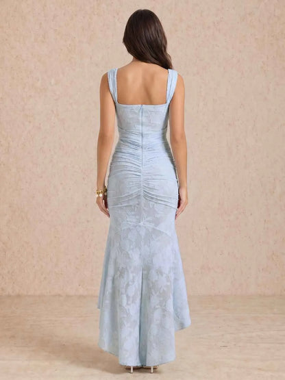 Vestido de Invitada de Boda Largo Elegante Sofisticado con Fruncido