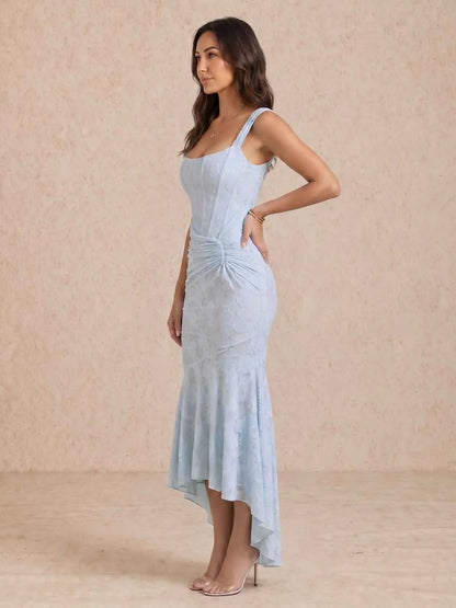 Vestido de Invitada de Boda Largo Elegante Sofisticado con Fruncido