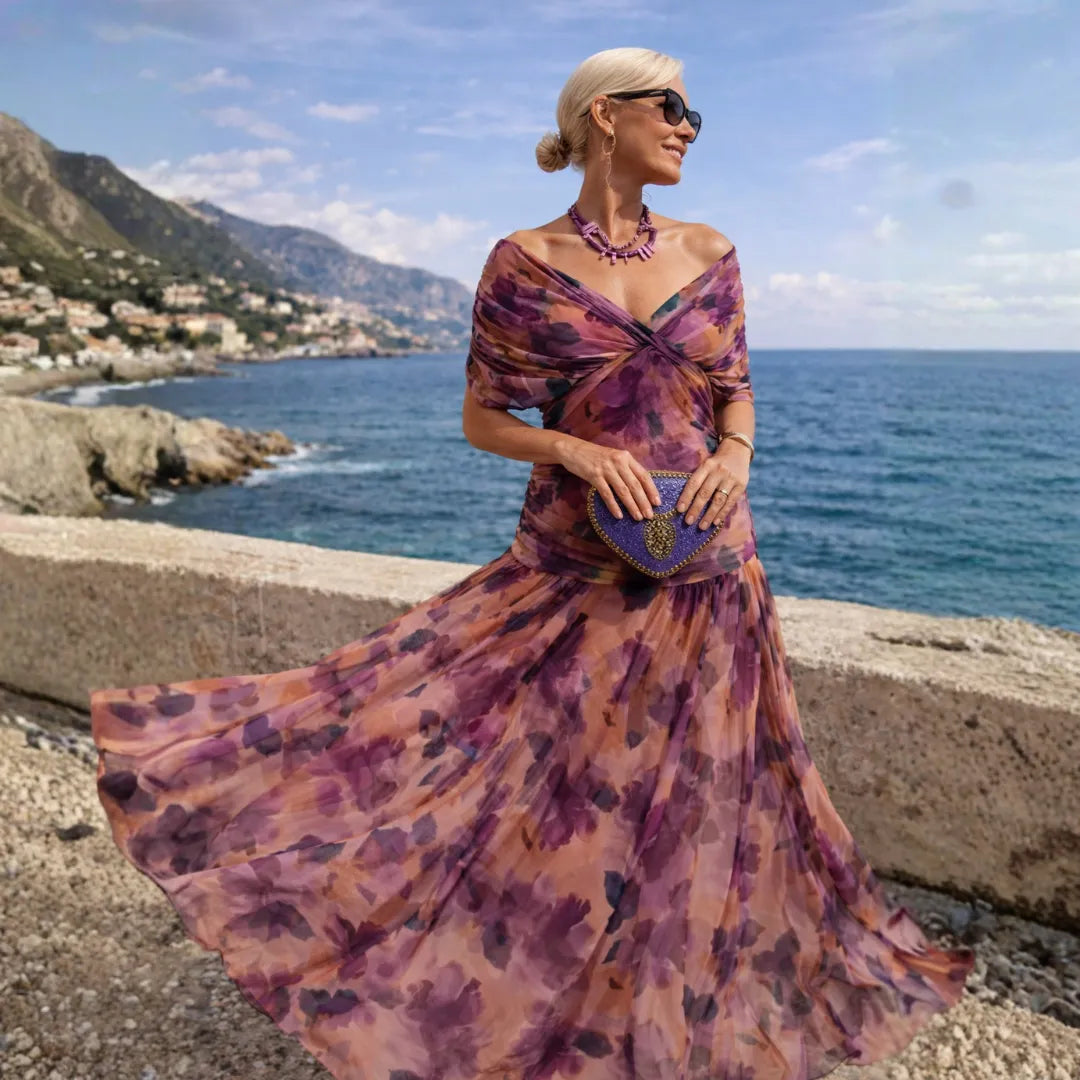 Vestido de Invitada de Boda Largo Elegante Sofisticado con Hombros Descubiertos