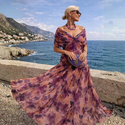Vestido de Invitada de Boda Largo Elegante Sofisticado con Hombros Descubiertos