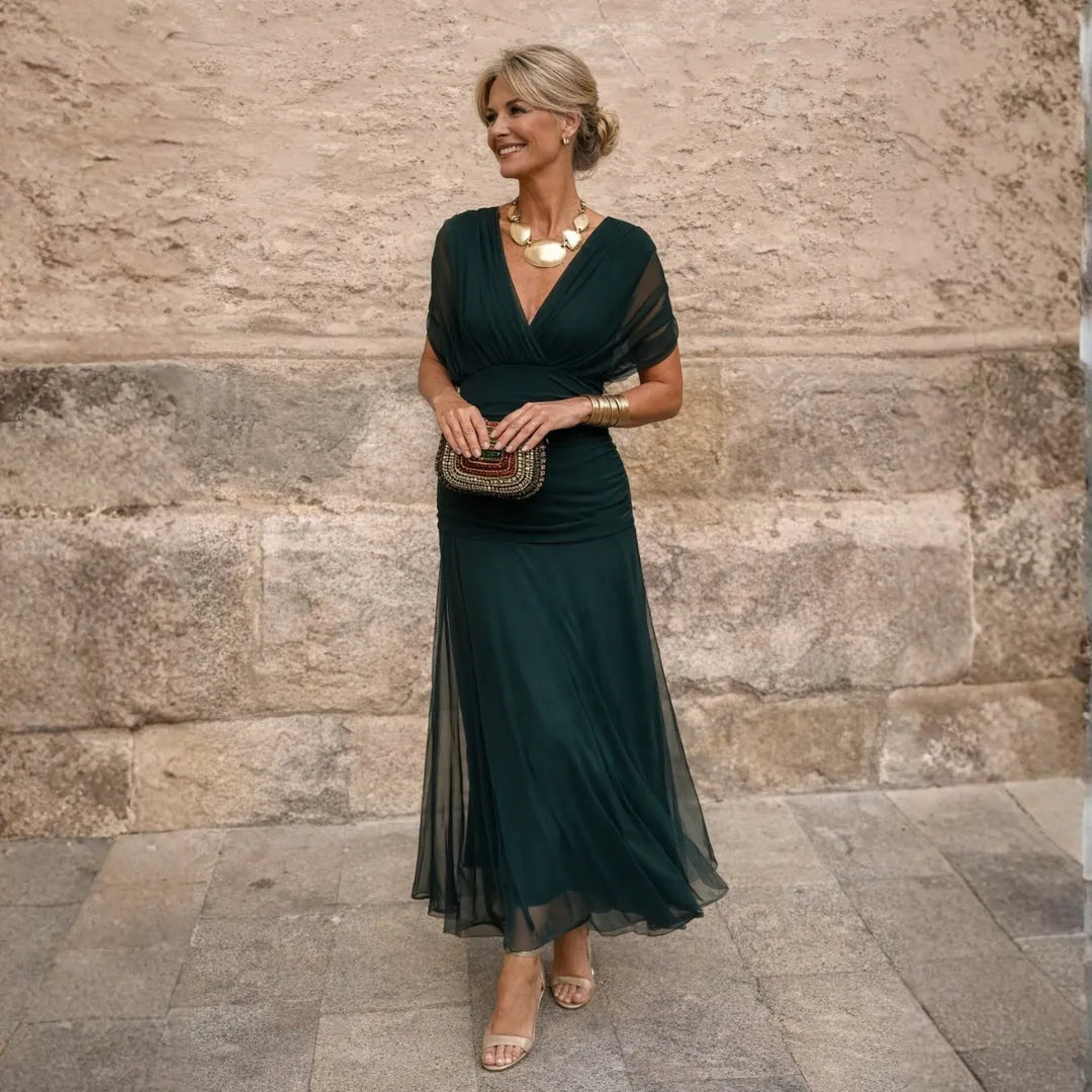 Vestido de Invitada de Boda Largo Elegante Sofisticado con Hombros Descubiertos